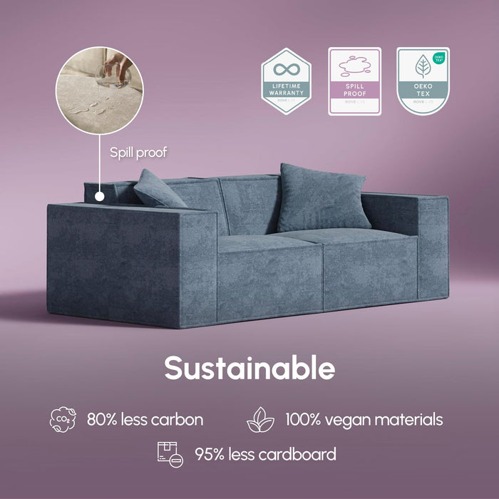 ROVE LAB Love Seat Sofa in a Box, No Assembly, Deep Seat and Comfy, Modular Sofa, Spill-Proof Fabric, Modern Small Couch for Living Room Loveseats, Bedroom, Apartment, Home Office (Hydrogen Blue)