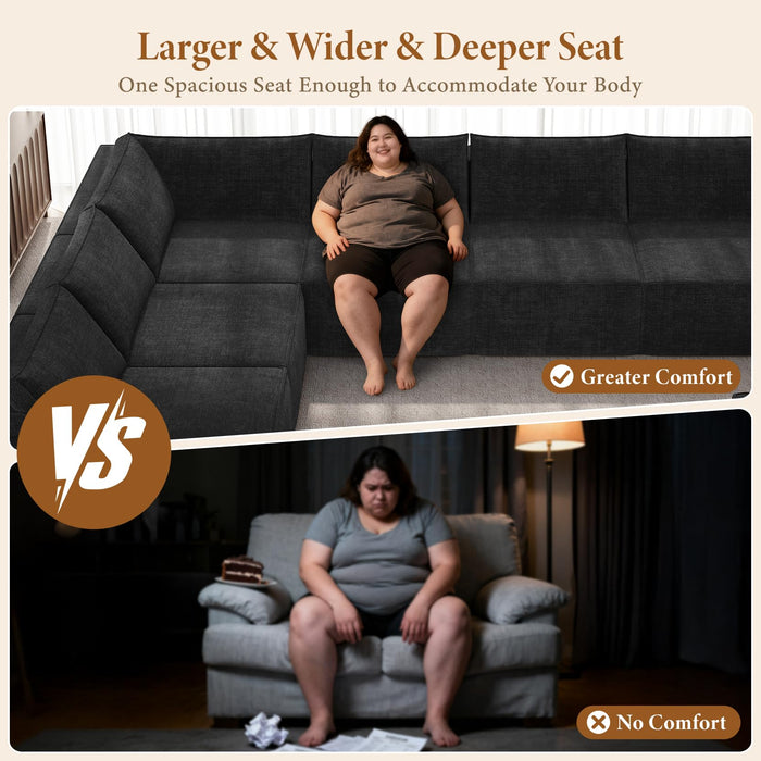 Vesgantti 143.7" Oversized Boneless Sectional Couch, Modern 6 Seater Modular Sofa with Ottoman & Deep Seat, Convertible Chenille Cloud Couches for Living Room, No Assembly Required, Black