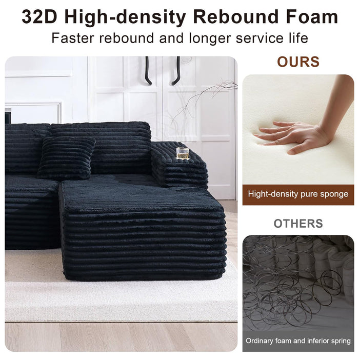 Cloud Sectional Couch with L-Shape Chaise, Modern Modular Sofa with Deep Seat, Built-in Cup Holder & Storage Pocket for Living Room Bedroom, No Assembly Required (Black, Right Sitting Chaise)