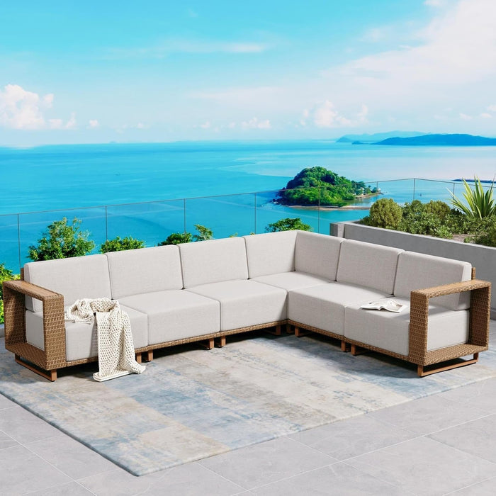 SUNSHINE VALLEY L Shaped Patio Furniture,Outdoor Rattan Wicker Sectional Sofa with 10''Ultra-Thick Cushions,All Weather Patio Conversation Set for Lawn Garden Backyard,Beige