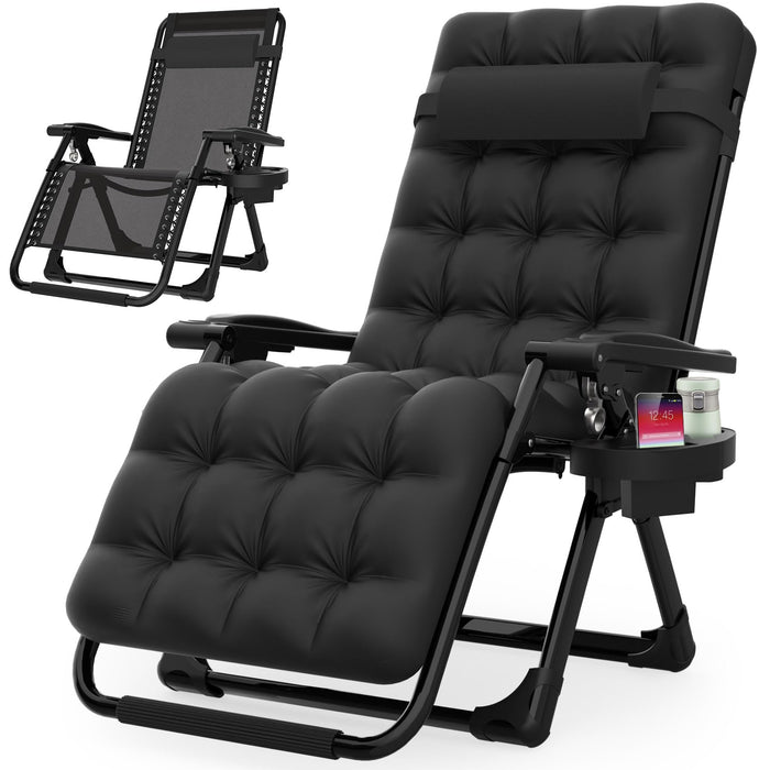 Suteck Zero Gravity Chair, Reclining Camping Lounge Chair w/Removable Cushion, Upgraded Lock and Cup Holder, Reclining Patio Chairs Folding Recliner for Indoor and Outdoor