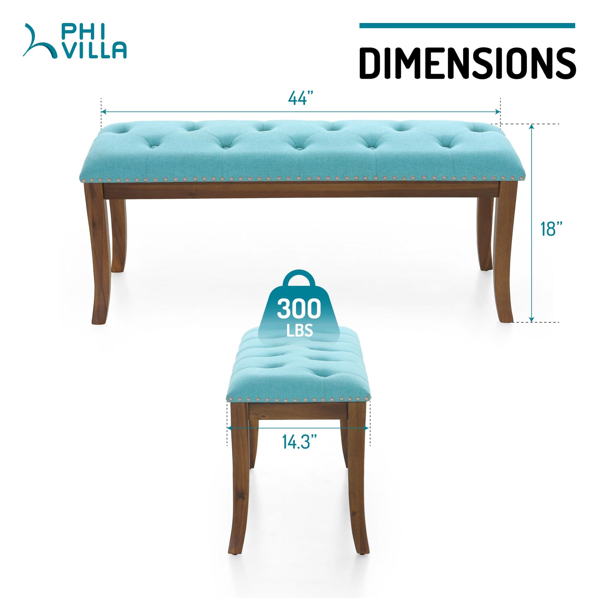 PHI VILLA Bench for Bedroom End of Bed - Dining Bench with Sturdy Wood