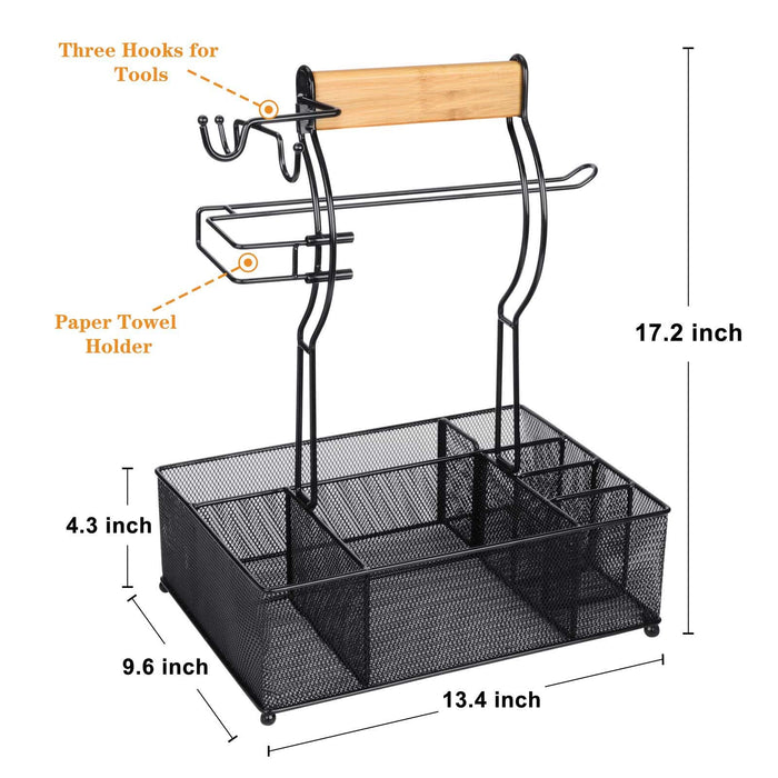 FANGSUN Grill Caddy, BBQ Caddy with Paper Towel Holder, Picnic Condiment Utensil Caddy for Outdoor Camping, Barbecue Accessories Storage Organizer for Griddle Grilling Tools, RV Patio Camper Must-Have