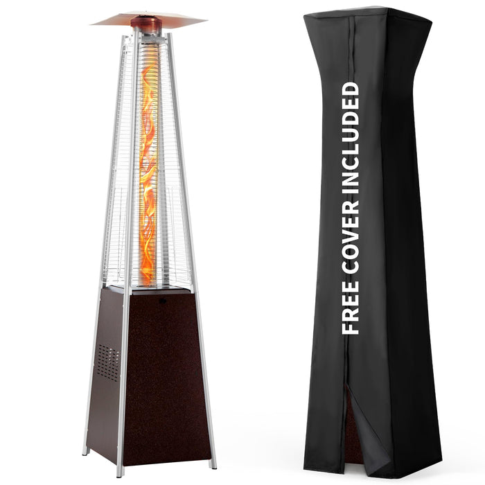 Pamapic 89" 48,000 BTU Pyramid Patio Heater Outdoor, Propane Flame Tower with Quartz Glass Tube, Outdoor Heaters with Wheels & Cover for Deck, Porch, Backyard, Garden, Hammered Bronze