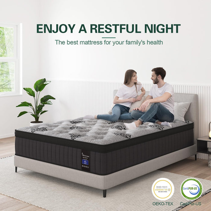 VISCOUNTESS Queen Mattress, 14 Inch Hybrid Mattresses Bed in a Box with Gel Memory Foam & Pocket Spring, Euro Top, Medium Firm for Back Support & Pressure Relief, Motion Isolation, Grey