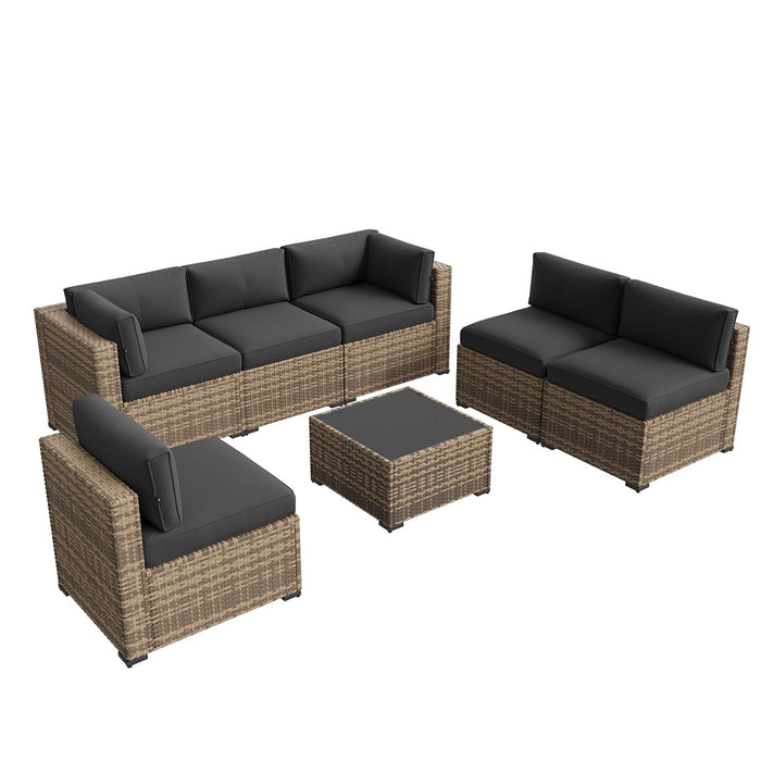 Aoxun Patio Furniture Sets, 7-Piece Outdoor Furniture with Thick Cushions, Wicker Conversation Set Sectional Sofa for Backyard, Poolside, Garden