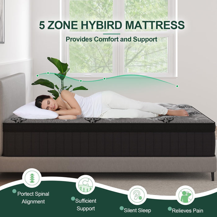 VISCOUNTESS Queen Mattress, 14 Inch Hybrid Mattresses Bed in a Box with Gel Memory Foam & Pocket Spring, Euro Top, Medium Firm for Back Support & Pressure Relief, Motion Isolation, Grey