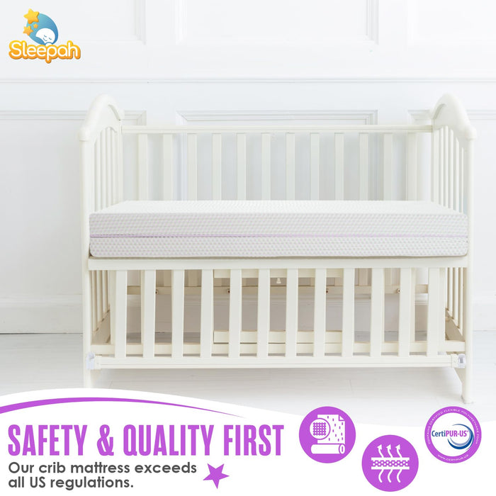 Sleepah 5.5 Crib Toddler Bed Mattress Dual Sided Cooling Memory Foam Waterproof Washable Breathable Soft Cotton Fabric CertiPUR Firm Baby