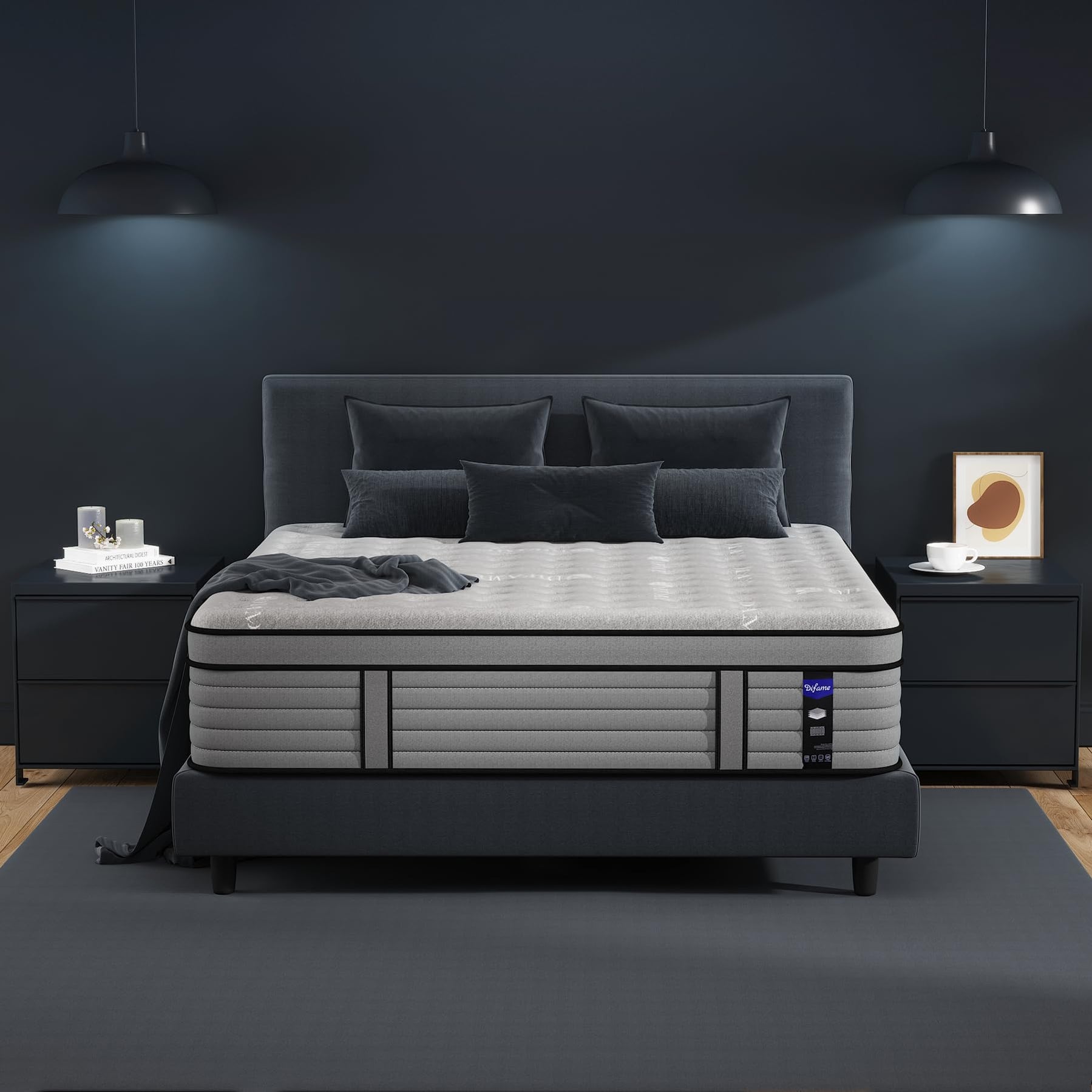 DIFAME Queen Size Mattress, 16 Inch Hybrid Mattress in a Box with Memo