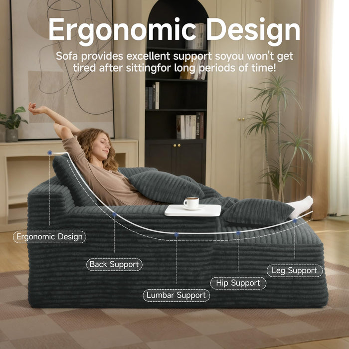 68'' Chaise Lounge Chair Indoor, Corduroy Upholstered Boneless Sofa Bed, Deep Seat Sleeper Couch Reading Chairs, Small Comfy Cloud Sofas Couches for Living Room, Bedroom, Movie Room (Dark Grey)