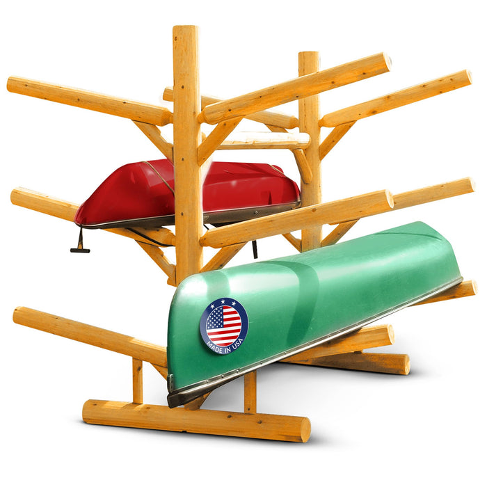 Log Kayak Rack - 6-Place Kayak/Canoe Rack, Freestanding Kayak Storage Rack, Kayak Racks for Outdoor Storage, Surfboard Rack or SUP Storage Rack, Canoe Storage Rack, Paddle Board Rack - Natural