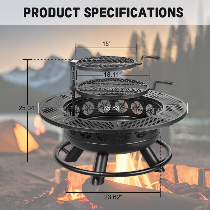 36 Inch Fire Pit with 2 Cooking Grills Outdoor Wood Burning BBQ Firepit