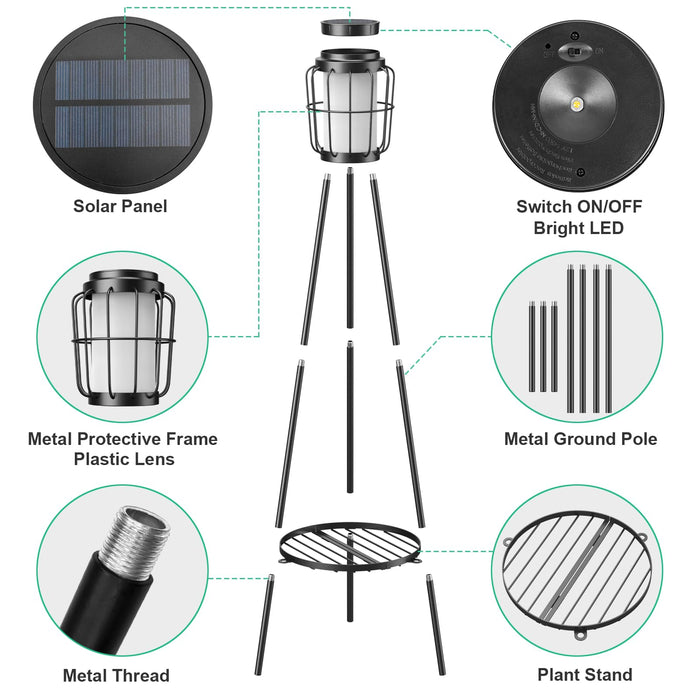 VISFLAIR 2 Pack Solar Lights with Plant Stand, Outdoor Floor Lamps, Waterproof Solar Powered Floor Lamps for Patio Deck Porch Yard Garden Decor