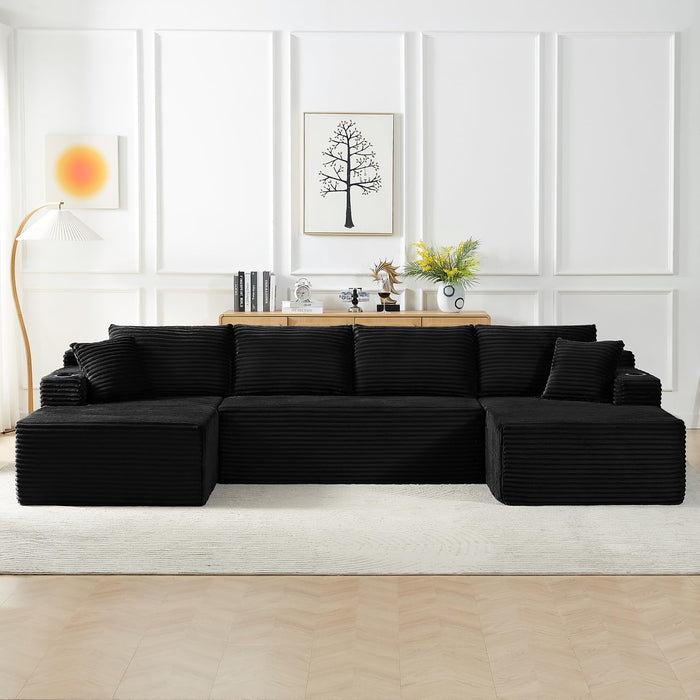 134 Inch Modular Sectional Sleeper Sofa, Boneless Cloud Couch for Living Room, U Shaped 5 Seat Sofa with 2 Storage Pockets& 2 Cup Holders, Free Combination, No Assembly Required (Black)