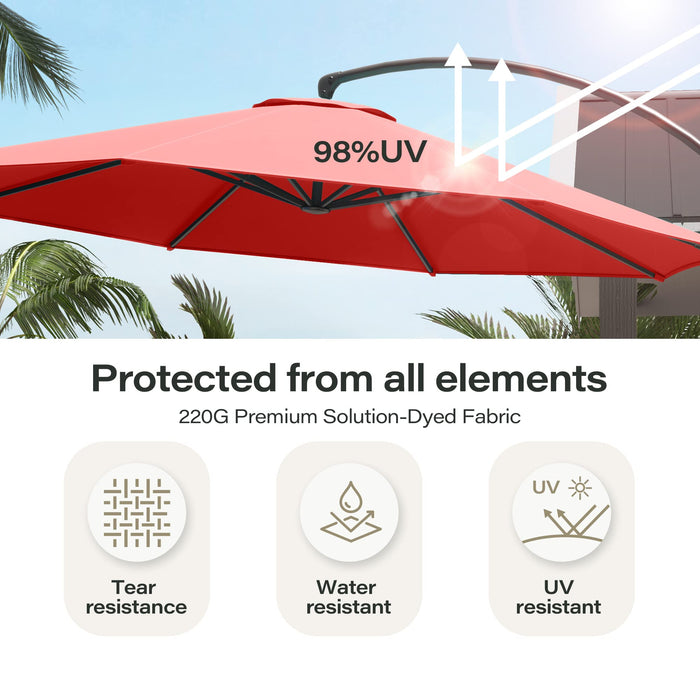 LAUSAINT HOME Outdoor Patio Umbrella with Base included, 12 FT Deluxe Curvy Cantilever Umbrella Heavy Duty Offset Hanging Umbrella with 360° Rotation for Market, Pool, Garden, Backyard, Deck (Red)