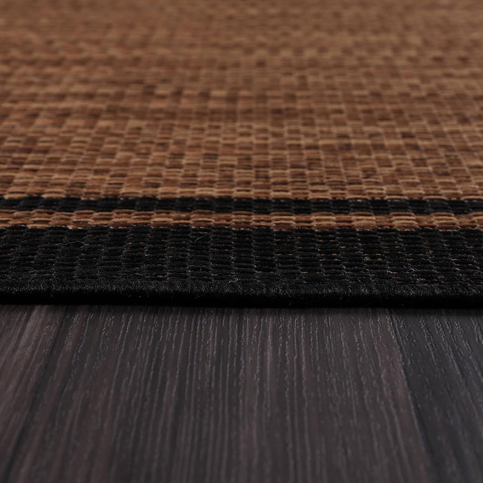 CAMILSON Indoor Outdoor Rug, 8x10 Bordered Nut Brown Black Modern Area Rugs for Indoor and Outdoor Patios, Kitchen and Hallway Mats, Washable Porch Deck Outside Carpet (Bordered Nut Brown, 8 x 10)