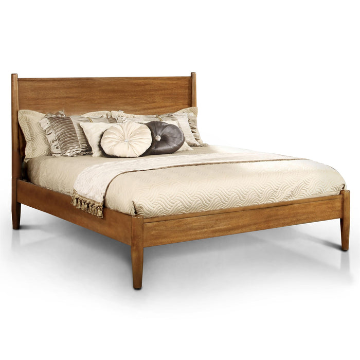 Furniture of America FOA Belkor Solid Wood Queen Platform Bed with 8" Memory Foam Mattress in Oak