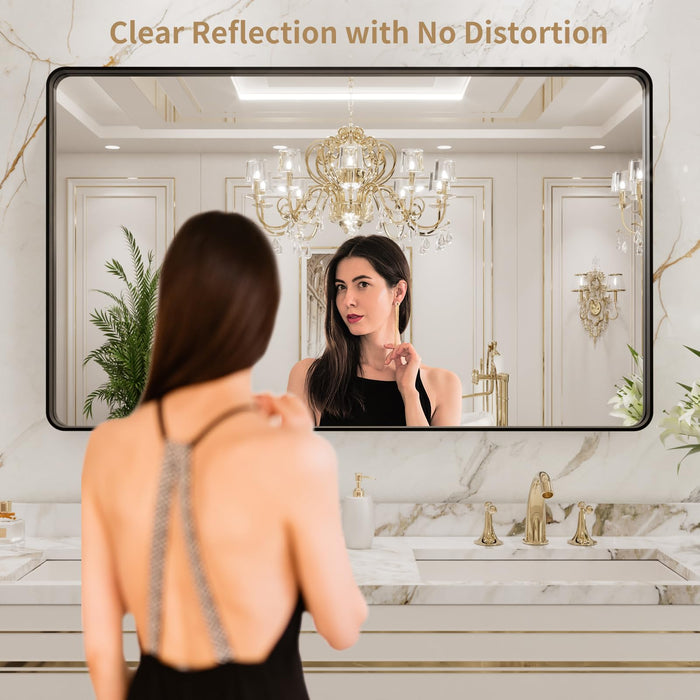 LOAAO 40X36 Inch Black Metal Framed Bathroom Mirror for Wall, Matte Black Bathroom Vanity Mirror Farmhouse, Anti-Rust, Tempered Glass, Hangs Horizontally or Vertically