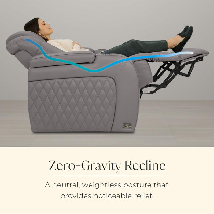 Seatcraft Diamante Zero-Gravity CoolZero Italian Leather Home Theater Seating, Power Headrest, Power Recline, Row of 3 Sofa, Gray