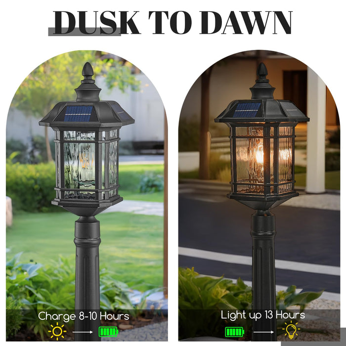 NAXTTII Solar Post Light with Water Ripple Glass Dusk to Dawn Outdoor Post Lights Hard Wired Waterproof 18.3 Inch Large Aluminum Lamp Post Outdoor Lighting Include Remote Control and LED Bulb