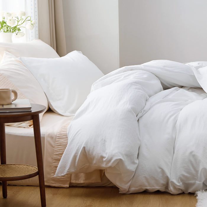White Classic Queen Duvet Cover Set – 90x90, Zippered, 100% Twill Microfiber, 3-Piece, White, India