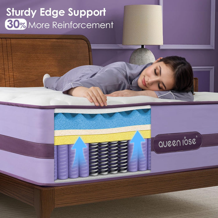 Queen Mattress, 12 Inch Hybrid Mattress in a Box, 5-zone Support for Back Pain Relief, Edge Retention, Medium Firm Blends Cooling-Memory Foam & Deluxe 2.0mm Pocket Spring, 365 Night Trial, CertiPUR-US