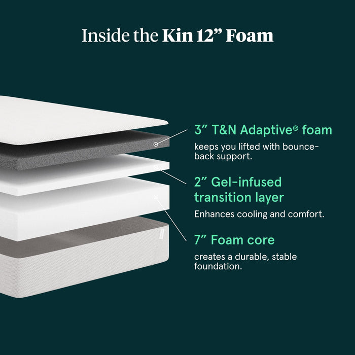 Tuft & Needle Kin Medium Plush 12" Queen Adaptive Foam Mattress in a Box, Cooling Gel, Pressure Relief, Durable Support, 100 Night Trial, Fiberglass Free, CertiPUR-US, 10-Year Limited Warranty