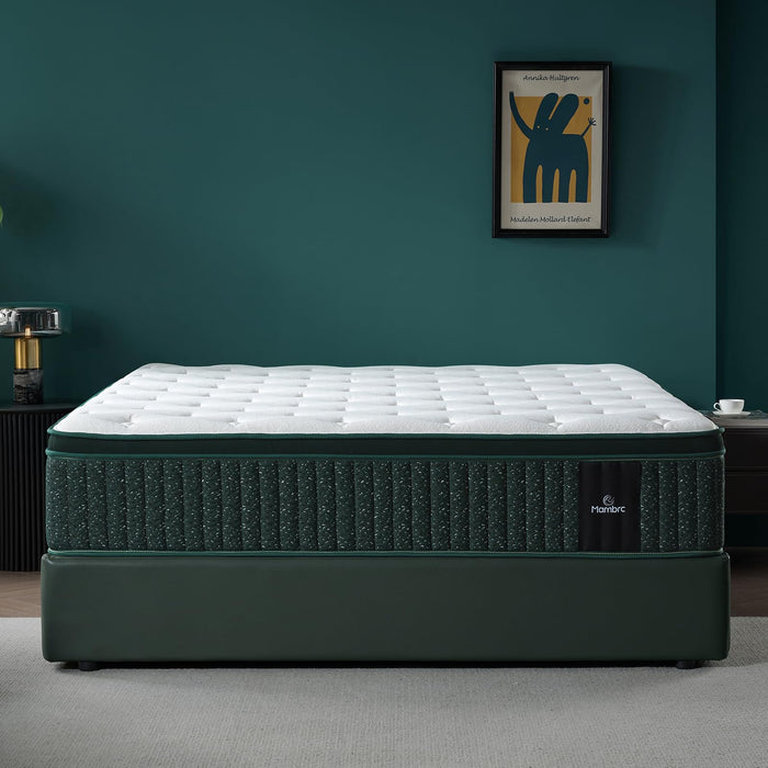 Mambrc 12 Inch Queen Hybrid Mattress, Plush Firm Feel, Cooling Gel Memory Foam and Pocket Coils for Supportive Comfort and Motion Isolation