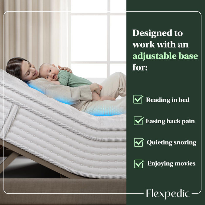 FP FLEXPEDIC Queen Mattress, 14 Inch Luxury Hybrid Mattresses, Fiberglass-Free Memory Foam Mattress in a Box, Individual Pocket Spring-Motion Isolation-Extra Edge Support,365 Nights Trial,CertiPUR-US