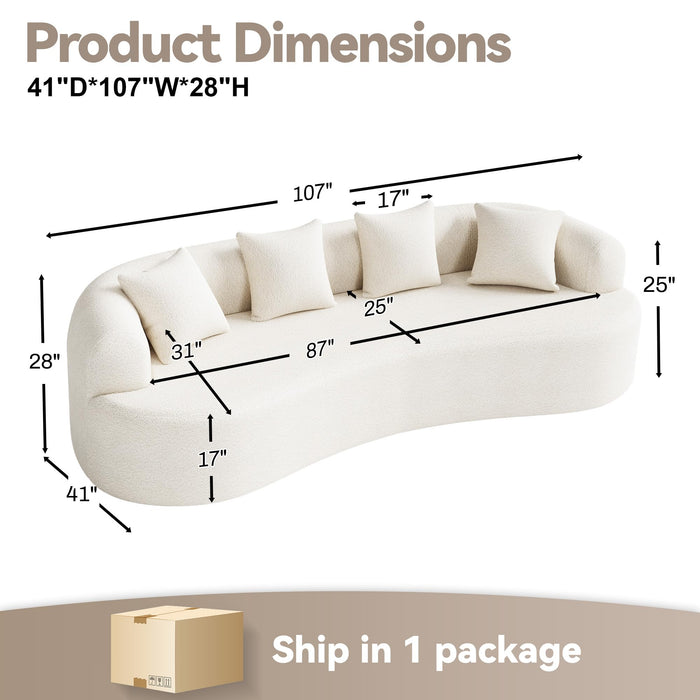 ONEMMLION 107" Modern Curved Sofas for Living Room, Cream White