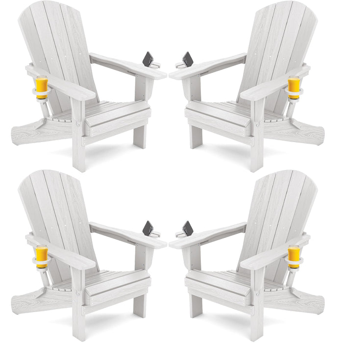 SERWALL Outdoor Adirondack Chair Set of 4 with Cup Holders,Foldable,White