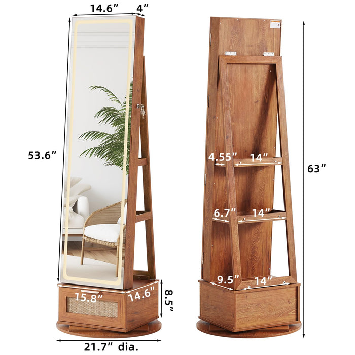 Joaxswe Rattan 360° Swivel Jewelry Armoire Standing with Full Length Mirror