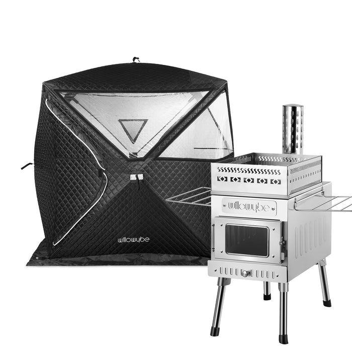 WILLOWYBE Portable Outdoor Sauna Set with Sauna Tent, Sauna Wood Stove for Dry Sauna, Cooking for Family and Friends