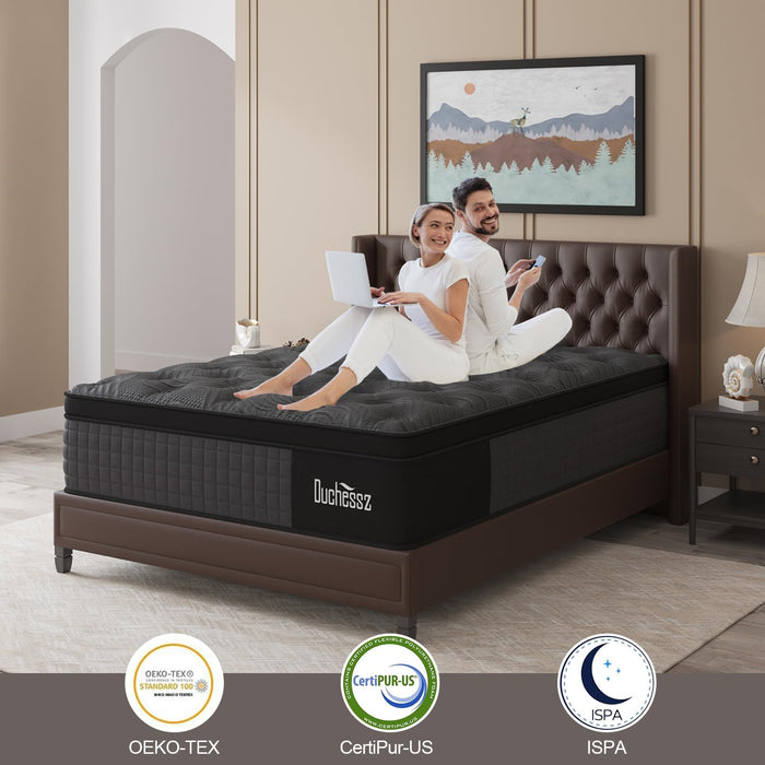 Duchessz Queen Mattress, 10 Inch Hybrid Mattress Black with Gel Memory Foam and Individually Pocket Innerspring Euro Top Mattress Medium Firm for Motion Isolation, Edge Support, 100 Night Trial