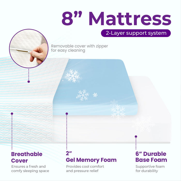 GAESTE 8 Inch Queen Cooling Gel Memory Foam Mattress for Cool Sleep Medium Firm CertiPUR-US Certified Foam, Mattress in a Box Pressure Relief Removable Cover No Fiberglass (Queen, 8 in)