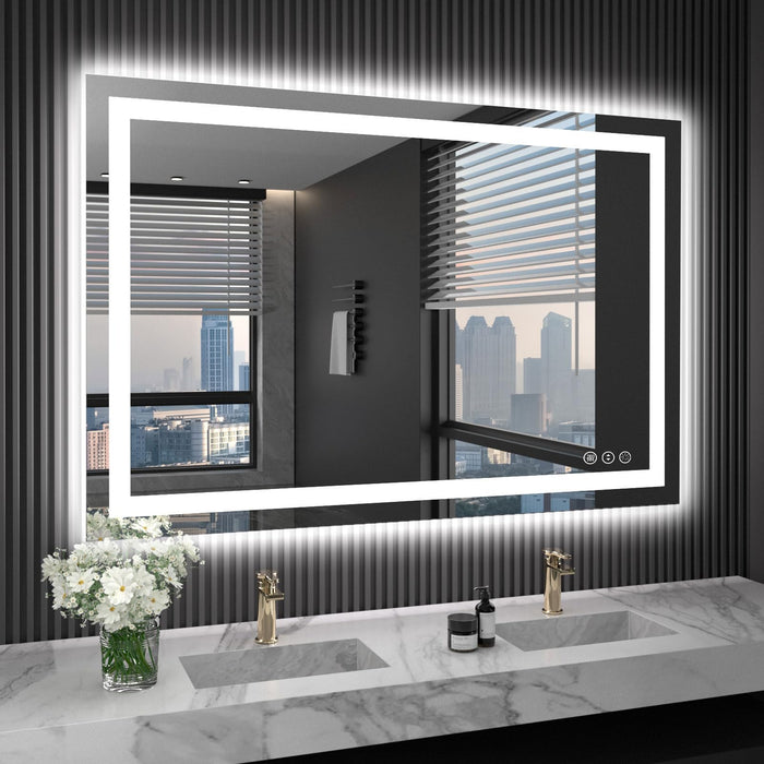 LOAAO 40X32 LED Bathroom Mirror with Lights, Anti-Fog, Dimmable, Backlit + Front Lit, Lighted Bathroom Vanity Mirror for Wall, Memory Function, Waterproof, Tempered Glass