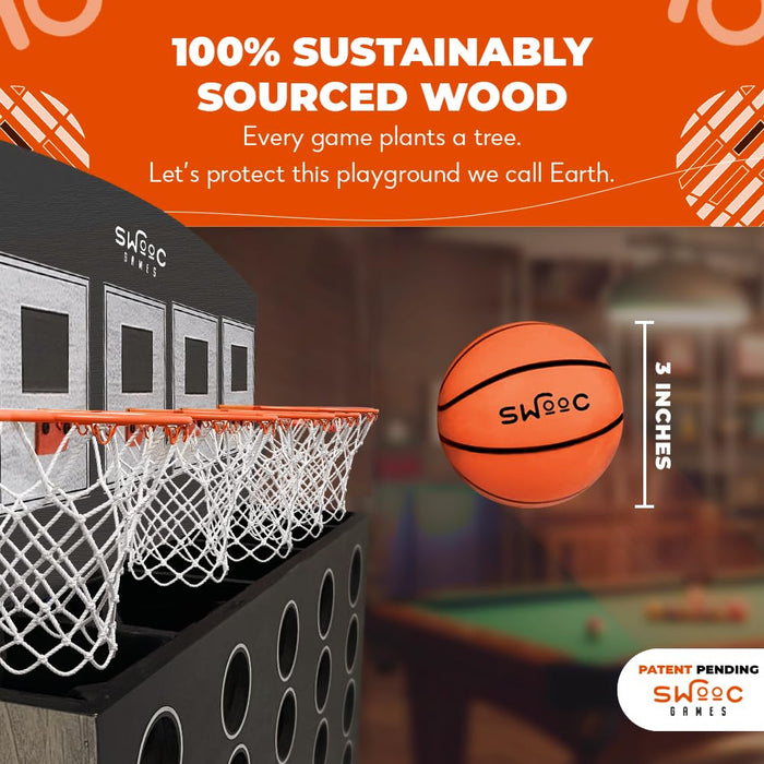 Swooc Games - Low Post Lineup | Wall Mounted Giant Basketball 4 in A Row w/ 5+ Games | Basketball Hoop for Room Wall Games | Game Room Games | Mini Basketball Hoop Indoor Connect | Four in A Row Game