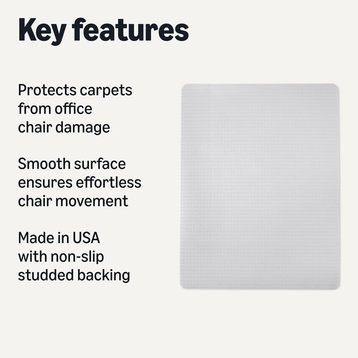 Amazon Basics Office Chair Mat for Low Pile Carpeted Floors, Clear Plastic with Studded Grips, 46" x 60", for Home or Office