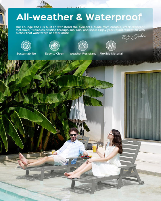 Ciokea Lounge Chair Outdoor, Oversized Chaise Lounge Chair with 5 Positions, HDPE, Patio Lounge Chair with Wheels & Cup Holder for Pool, Deck, Poolside, Grey