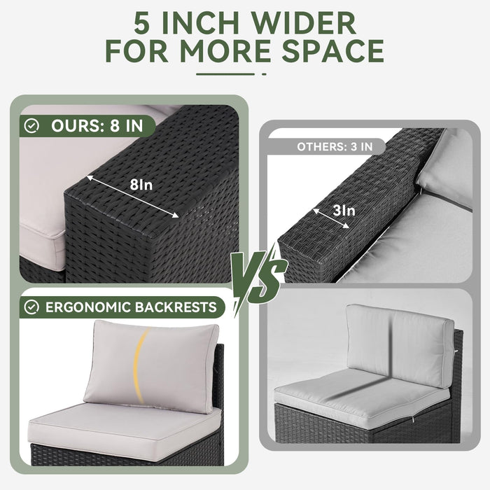 Aoxun Outdoor Patio Furniture Set with 44'' Fire Pit Table, 7 Pcs Outdoor Patio Furniture Sets with 4in Thicken Cushion, Widen Armrests Wicker Outdoor Sectional for Backyard (Waterproof Cover Include)