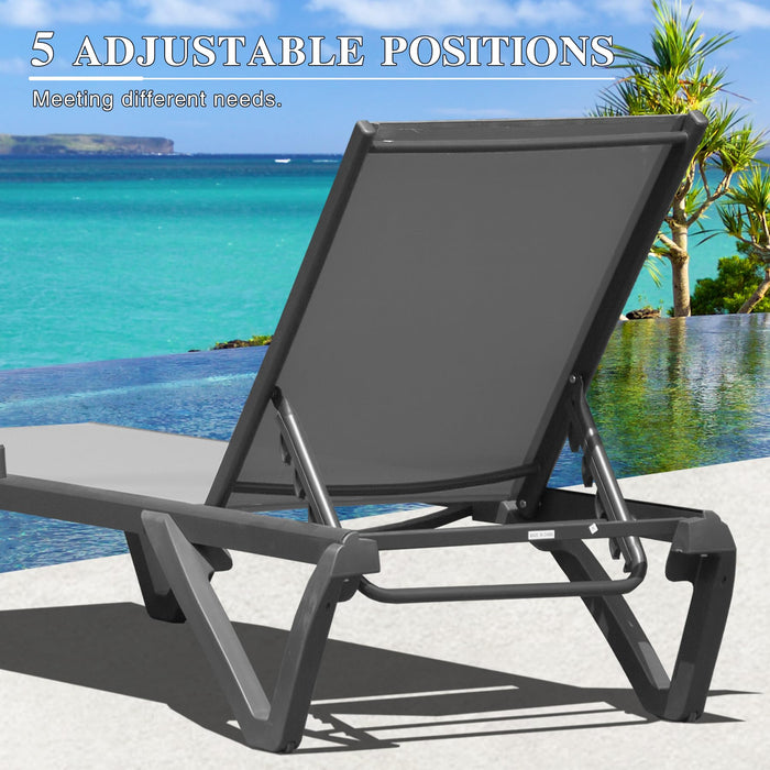 Domi Pool Lounge Chairs Set of 2, Aluminum Adjustable Outdoor Chaise Lounge with Wheels, All Weather Outdoor Lounge Chair for Deck Lawn Patio Backyard, Textilene - Gray