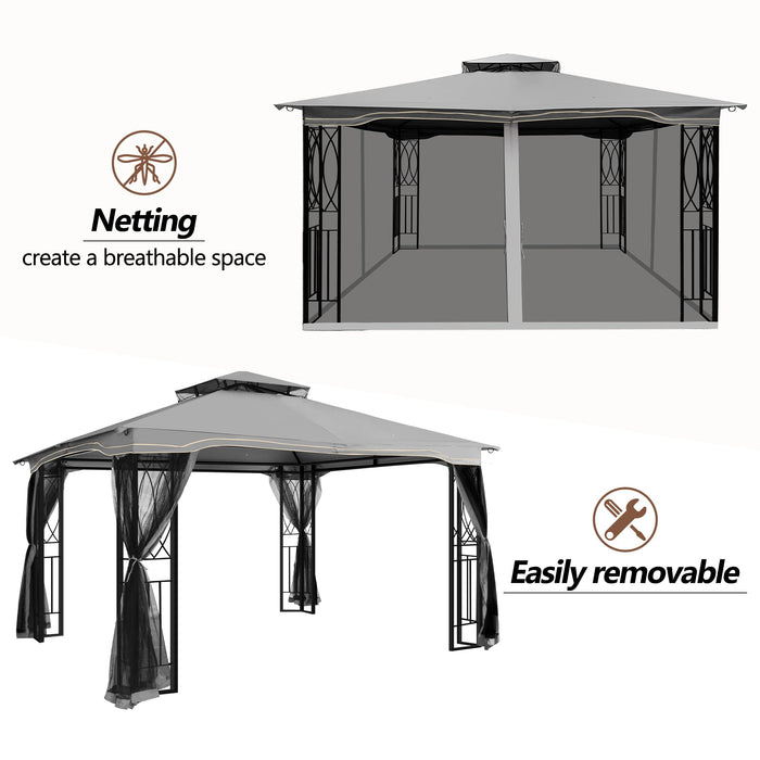 GARTOO 11'x13' Outdoor Patio Gazebo - Porch Gazebo with Polyester Roof & Breathable Netting, Best for Garden, Lawn, Backyard Deck (Grey)