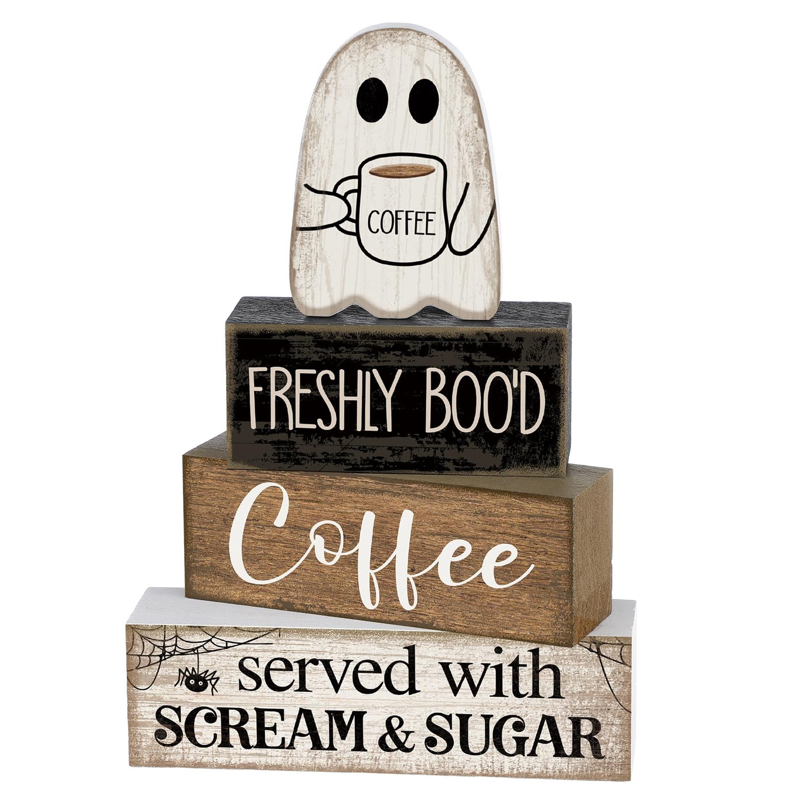 Lineshading 4 Pcs Halloween Coffee Table Decor Wooden Ghost Coffee Bar
