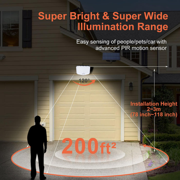 JumJam Solar Lights Outdoor, 180°Beam Angle Cool White Security Lights,Solar Powered Motion Sensor Lights Outside with Remote Control, Waterproof Flood Light for Wall, Porch, Patio,Yard,Garage,2 Pack