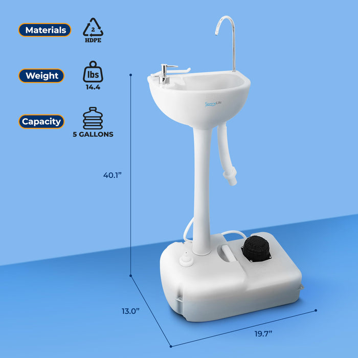 SereneLife Portable Camping Sink w/Towel Holder & Soap Dispenser – 19L Fresh Water Capacity, Hand Wash Basin for Outdoor Events, Worksites, Camping – SLCASN18, Standard, White