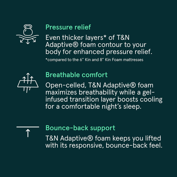 Tuft & Needle Kin Medium Firm 10" Twin XL Adaptive Foam Mattress in a Box, Cooling Pressure Relief, Balanced Support, 100 Night Trial, Fiberglass-Free, CertiPUR-US, 10-Year Limited Warranty