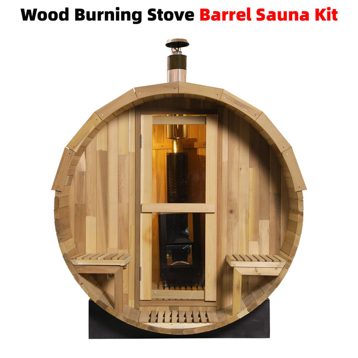 Benovo Customize Outdoor Barrel Sauna with Porch,Wood Burning Stove or Electric Stove,4-8 Person DIY Wooden Sauna Kit