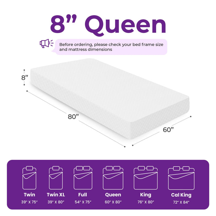 GAESTE 8 Inch Queen Cooling Gel Memory Foam Mattress for Cool Sleep Medium Firm CertiPUR-US Certified Foam, Mattress in a Box Pressure Relief Removable Cover No Fiberglass (Queen, 8 in)
