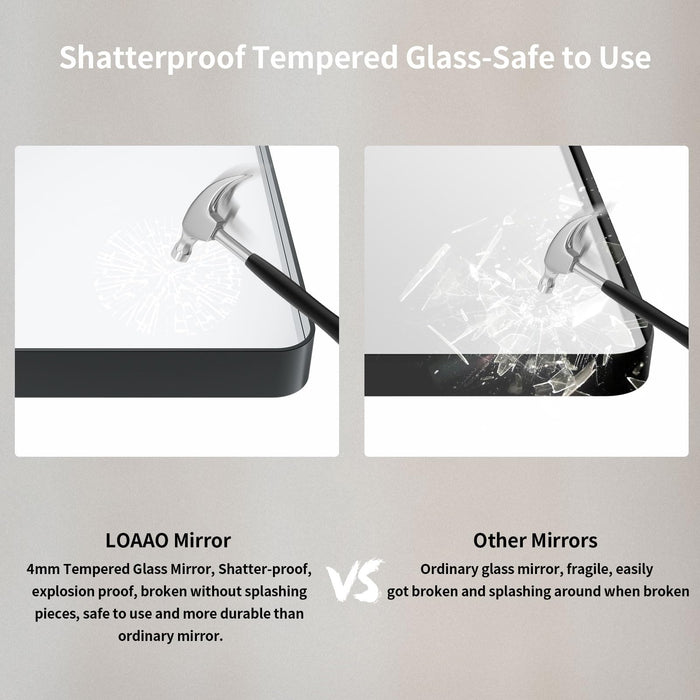 LOAAO 40X36 Inch Black Metal Framed Bathroom Mirror for Wall, Matte Black Bathroom Vanity Mirror Farmhouse, Anti-Rust, Tempered Glass, Hangs Horizontally or Vertically