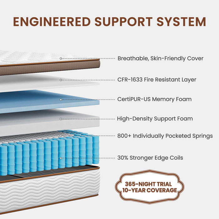 BedStory Mattress Queen 12 Inch - Firm Hybrid Mattress for Back Pain Relief - Orthopedic Spine Alignment and Motion Isolation - 2.0mm Advanced Pocket Springs, Fiberglass-Free, CertiPUR-US Certified